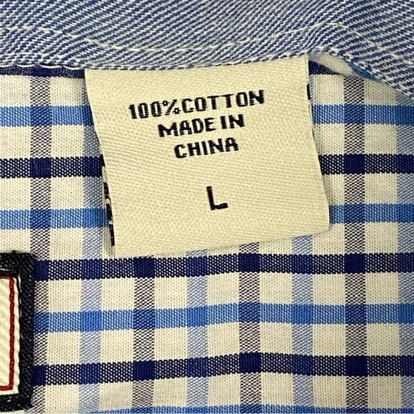 Izod‎ Mens Blue/Black Gingham Plaid Long Sleeve Button Down Size Large - Picture 4 of 11